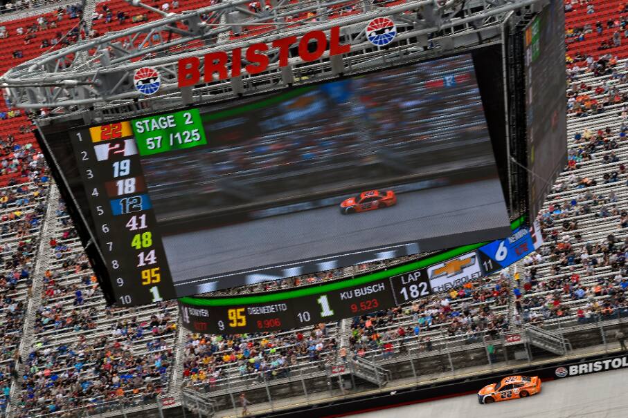 Team Penske's Joey Logano won Stage 2 in the NASCAR Cup series race Sunday in Bristol, Tennessee. Team Penske's Joey Logano won Stage 2 in the NASCAR Cup series race Sunday in Bristol, Tennessee.